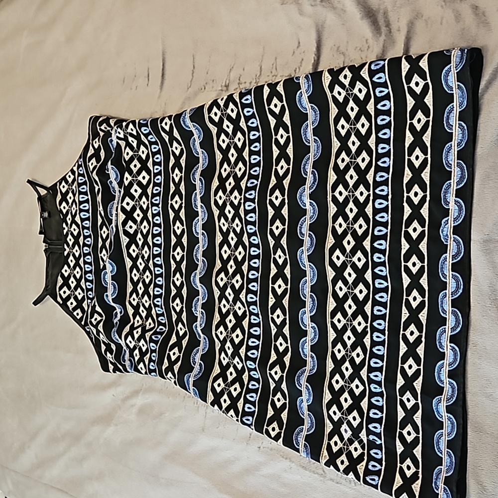 WHBM, cocktail dress, black w/gold & blue embroidery, 6